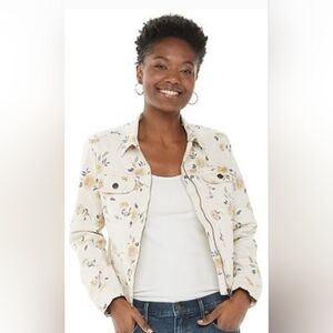 Sonoma Cream and Gold Floral Jean Jacket, Size XL